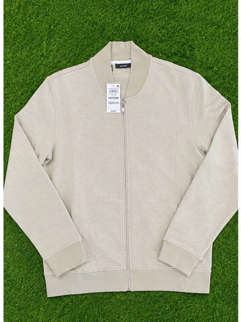Alfani Tan Zip-Up Bomber Sweater